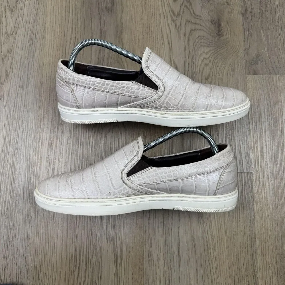Jimmy Choo Shoes Mens Size 42 Beige Leather Croc Embossed Slip On Designer